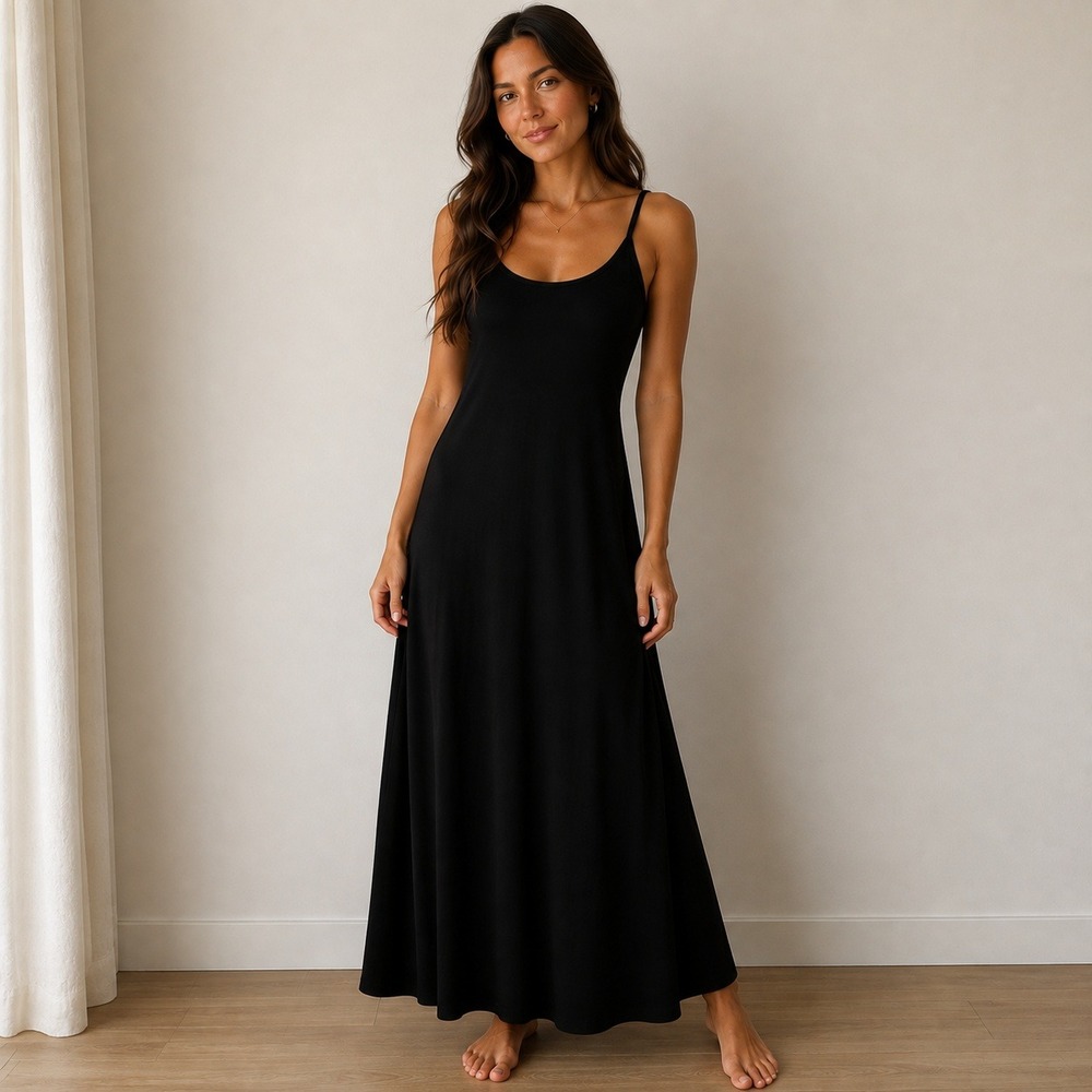 Old Navy Womens Black Ribbed Maxi Dress Spaghetti Strap Scoop Neck Size M